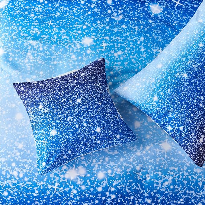 RYNGHIPY 6Pcs Gradient Aqua Blue Navy Ombre Comforter Sets with Sheets Pillowcases, Twin Size Sparkle Glitter Design Comforter Bedding Collections for Kids Boys and Girls