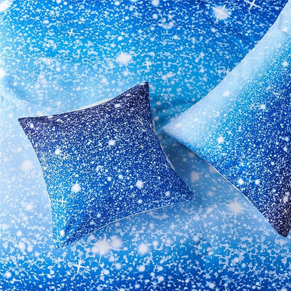 RYNGHIPY 6Pcs Gradient Aqua Blue Navy Ombre Comforter Sets with Sheets Pillowcases, Twin Size Sparkle Glitter Design Comforter Bedding Collections for Kids Boys and Girls