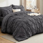 Bedsure Queen Comforter Set Dark Grey - Bed in a Bag Queen Size Bedding 7 Pieces, GentleSoft™ Pintuck Bed Set Gift for Family, Pinch Pleat All Season Comforter with Sheets, Pillowcases & Shams