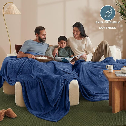 Bare Home Fleece Blanket - Giant Size - Ultra-Soft Lightweight for Bed, Sofa, and Couch - Luxury Microplush - Cozy Warm Blanket (Giant, Dark Blue)