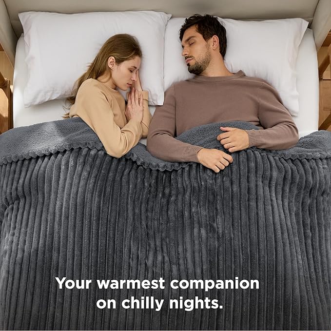 Bedsure Electric Blanket King Size - Thick Striped Flannel Electric Blanket with Dual Control, Heating with 10 Heat Settings & 10 Time Settings, 8 hrs Timer Auto Shut Off (90x100 inches, Grey)