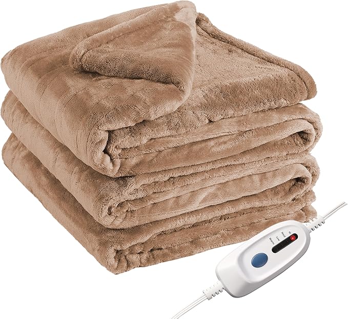 Electric Heated Blanket Full Size 72"x84", Fast Heating Blanket, Soft Cozy for Bed, 10 Hours Auto Off & 4 Heating Levels, Heater Blankets, Machine Washable, Warm Gifts for Grandma -Camel