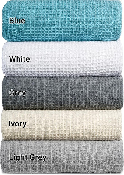 Tex Trend Waffle Blankets – 100% Cotton Blankets Queen Size – Breathable and Soft for Christmas – Suitable for Bed Layering, Sofa and Couch - Blue (90”x90”)