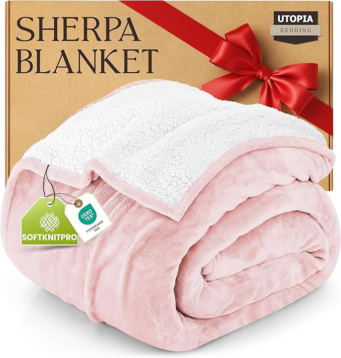 Utopia Bedding Sherpa Blanket Twin Size (Pink, 60x80 Inches) - Soft Lightweight Plush Fleece Reversible Winter Blanket for Bed, Sofa, Couch, Camping and Travel