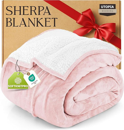 Utopia Bedding Sherpa Blanket California King Size (Pink, 102x96 Inches) - Soft Lightweight Plush Fleece Reversible Blanket for Bed, Sofa, Couch, Camping and Travel