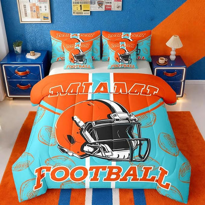 Feelyou Football King Comforter Set with Sheets for Kids Boys Girls Ball Games 7 Pieces Bedding Set Rugby Bed in a Bag City of Footballs Room Decor Rugby Sports Soft Lightweight