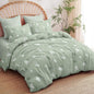 Floral Duvet Cover Queen Size Sage Green Botanical Bedding Set with White Flower 3 Pcs Women Men Romantic Floral Silhouette Ultra Soft Reversible Fall Duvet Cover with Zipper Closure
