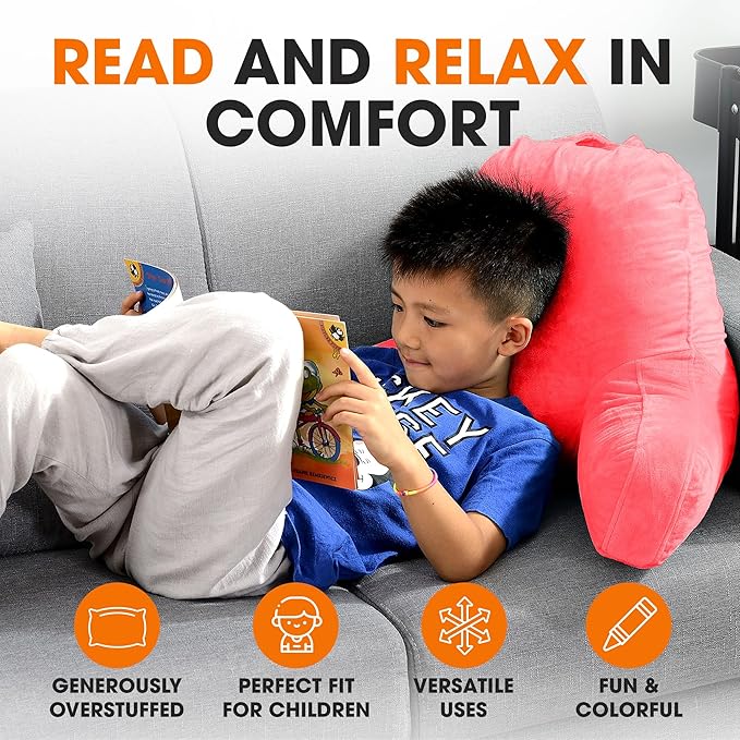 Cheer Collection Reading Pillow with Arms – Portable Bed Pillow for Sitting Up & Support, Hollow Fiber-Filled Back Rest Pillow for Sitting in Bed & Couch, Machine Washable, Hot Pink (Small)