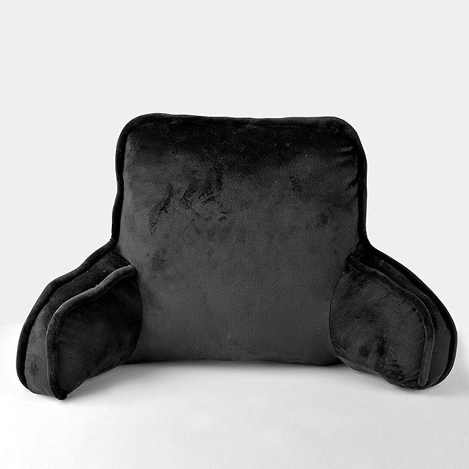 Home Soft Things Super Soft Bedrest Reading Pillow, Lounger Backrest Pillow for Sitting in Bed with Arms Pockets, 20" x 18" x 17", Black