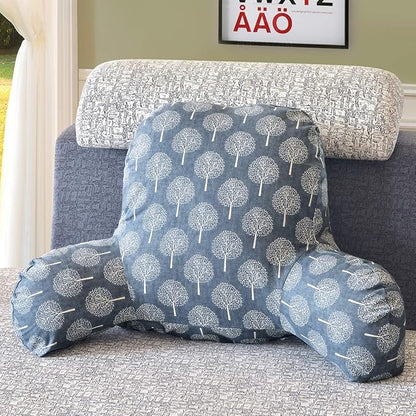 Bohemian Printed Reading Pillow with Support Arms Soft Bed Rest Pillows Back Support Cushion for Kids Reading Watching TV Sitting Up in Bed (20"×15"×8",Grey Tree)