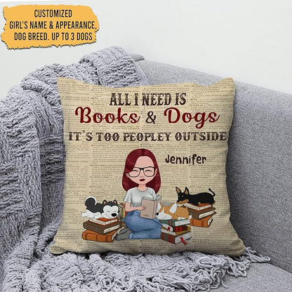 Hyturtle Personalized Book Lover Throw Pillow (Insert Included) Gifts for Girl Women Book Club on Birthday Valentines Day - Books & Dogs Custom Name Sofa Decoration Couch Cushion Home Decor Pillow