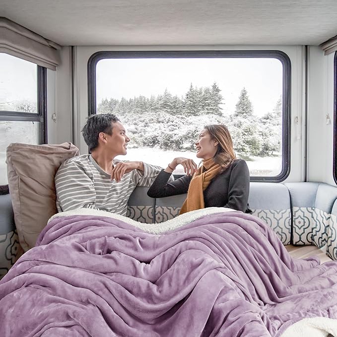 Utopia Bedding Sherpa Blanket California King Size (Lilac, 102x96 Inches) - Soft Lightweight Plush Fleece Reversible Blanket for Bed, Sofa, Couch, Camping and Travel