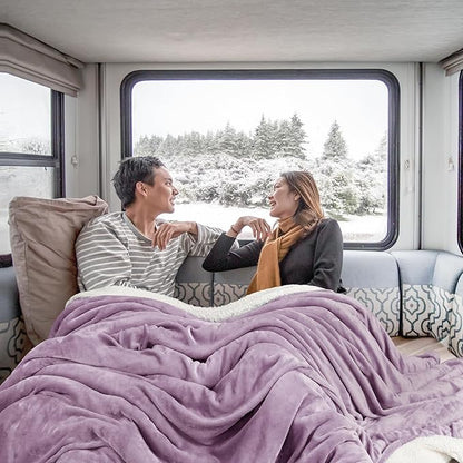 Utopia Bedding Sherpa Blanket California King Size (Lilac, 102x96 Inches) - Soft Lightweight Plush Fleece Reversible Blanket for Bed, Sofa, Couch, Camping and Travel