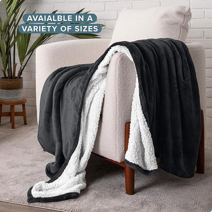 Bare Home Sherpa Fleece Blanket - Full/Queen Size - Blanket for Bed, Sofa, and Couch - Warm & Lightweight - Fluffy & Soft - Reversible (Full/Queen, Black)