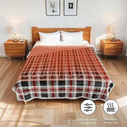 Electric Heated Blanket 72"x84" Full Size, Soft Flannel and Sherpa Double-Sided Material with 4 Heating Levels and 10 Hours Auto-Off, Machine Washable, Cozy Plush Fabric for Home, Black & Red Plaid