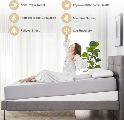 Wedge Mattress Elevator 7-Inch Inclined Mattress Topper for Acid Reflux, GERD, Neck & Back Pain, Snoring, Under Bed Wedge Mattress with Washable Cover & Non-Slip Bottom for Bedroom, Queen