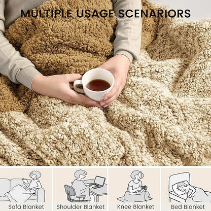 Heated Blanket Electric Blanket Twin - Fast Heating Blanket Throw Double Sided Sherpa Ultra Soft Cozy with 10 Heating Levels & 2-10 Hours Auto Off, Mashine Washable, 62 x 84 Inches, Camel