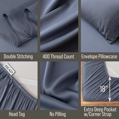 Bella Coterie 6 Piece Luxury Bamboo Viscose King Size Sheet Set | 100% Organically Grown | Cooling for Hot Sleepers | 18" Deep Pocket | Soft & Hypoallergenic | 4 Pillowcases [Slate Blue]