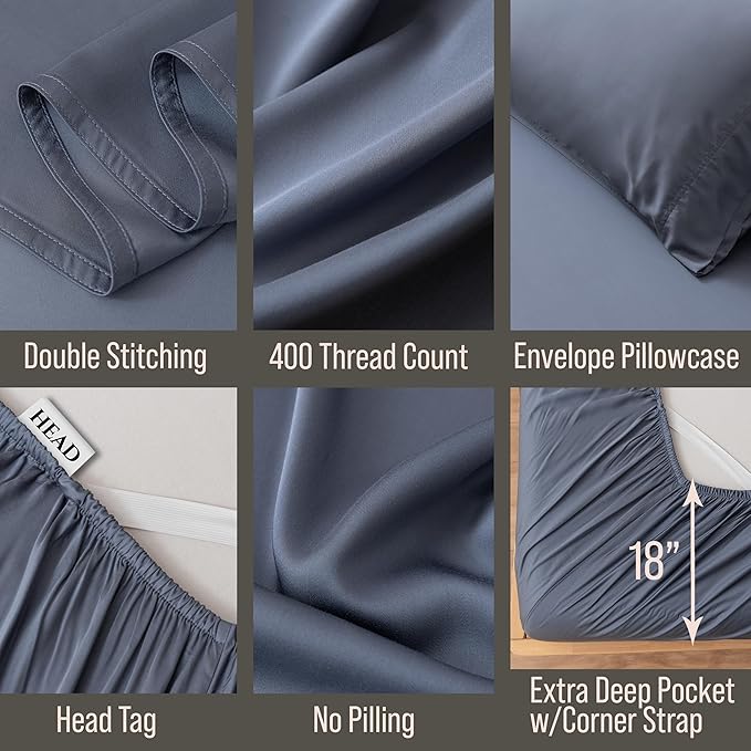 Bella Coterie Luxury Bamboo Viscose Queen Size Sheet Set | 100% Organically Grown | Ultra Soft | Cooling for Hot Sleepers | 18" Deep Pocket [Slate Blue]