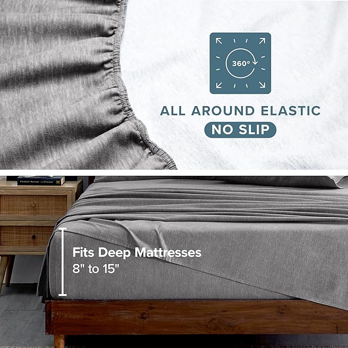Bare Home Flannel Sheet Set Prints, 100% Cotton, Velvety Soft Heavyweight - Double Brushed Flannel for Extra Softness & Comfort - Deep Pocket - Bed Sheets (Twin, Heathered Light Grey)