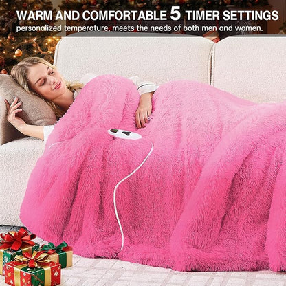 Heated Electric Blanket Twin,Warm Winter Birthday Gifts for Women Her Grandma–Faux Fur with Soft Sherpa,10 Heat Settings,5 Time Settings with Fast Heating, 62x84, Rose Red