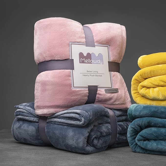Mellowdy Extra Thick Hearty Plush Flannel Blanket (Brushed Pink, 60x80) - 500GSM Twin Size Warm Blanket for Winter, Fall | Soft, Fluffy, Cuddly, Perfect for Bed, Oversized Throw for Couch, Sofa
