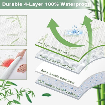 Parkdeny Queen Waterproof Cooling Mattress Cover, Rayon from Bamboo Encasement, 3D Air Fabric, Breathable, Noiseless, Washable, Fits 5"-15" Deep Mattresses