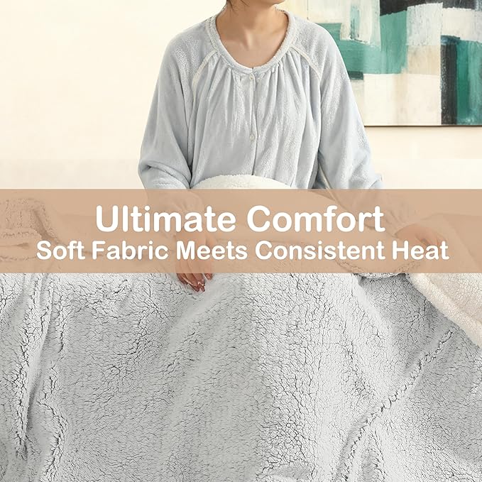 Electric Heated Blanket Full Size 72"×84" with 6 Heating Levels & 1-10Hs Auto Off, Heating Blanket Double Sided Sherpa, Fast Heating, Machine Washable for Christmas Gift - Light Gradient Blue