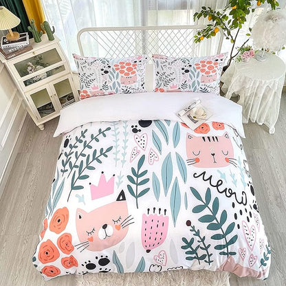 CVHOUSE Cat Duvet Cover Set, Cartoon Cat Comforter, King Size, 3 Piece Set (1 Quilt Cover, 2 Pillowcases)