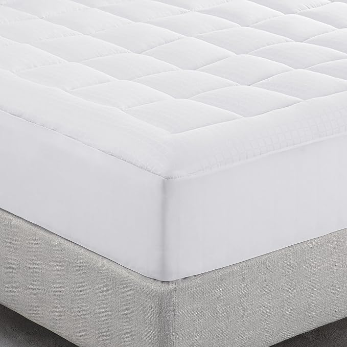 Serta ComfortSure California King Mattress Cover, Fitted Pillow Top Mattress Pad, Super Soft and Breathable Quilted Cotton Protector with 18" Elastic Deep Pockets for Secure Fit, White