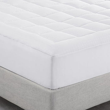 Serta ComfortSure Full Mattress Cover, Fitted Pillow Top Mattress Pad, Super Soft and Breathable Quilted Cotton Protector with 18" Elastic Deep Pockets for Secure Fit, White