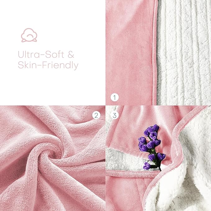 Electric Heated Blanket Queen Size 84"x90" - Coral Fleece & Sherpa Fabric Dual-Sided, 4 Heat Settings & 10 Hours Auto Off, Soft Warming Throw for Home, Office, or Bed, Machine Washable, Light Pink