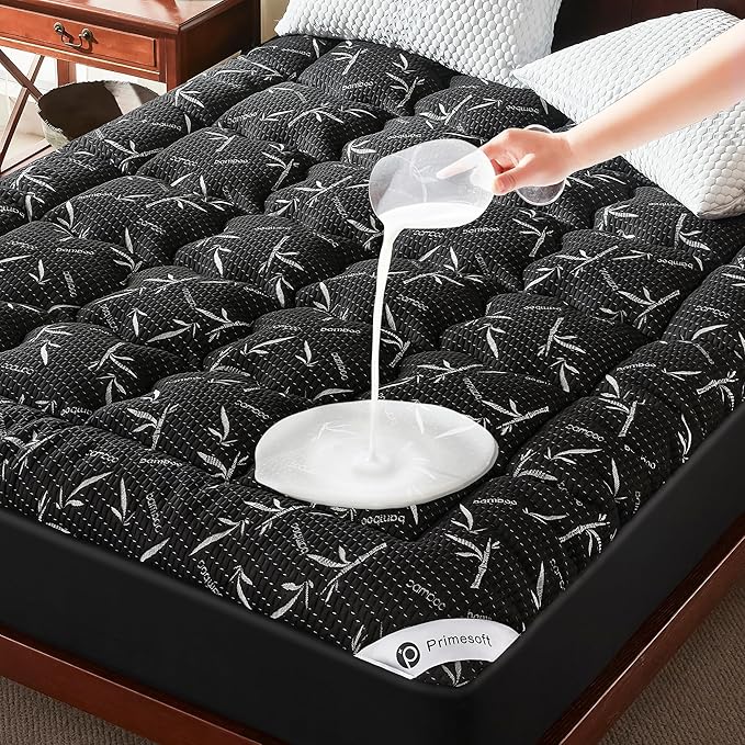 100% WaterprooTwin Size Mattress Topper, Thick Pillow Top Mattress Pad，Up to 21 Inch Deep Pocket, Soft Breathable Mattress Pad for Back Pain, Protector Cover(Black)