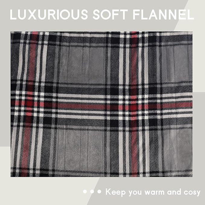 Heated Blanket Electric Blanket Full Size 72''x84'', Soft Flannel Heating Blanket with 12 Hour Auto Off - 10 Heat Settings - Machine Washable - Gray & Red