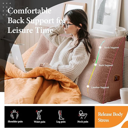 14 lbs Thickened Wedge Pillow Headboard Body Positioner Bed Wedge Pillow Backrest Support Triangular Headboard Pillow for Sleeping with Side Pocket Velvet Positioning Support Pink King