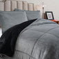 Petrichor Velvet Flannel Queen Comforter Set- Gray and Black Blanket,Luxury Fuzzy Heavy Bedding Set, 3 Pieces Plush Winter Bed Set with Comforter (90"x90") & 2 Pillow Shams (20"x26")