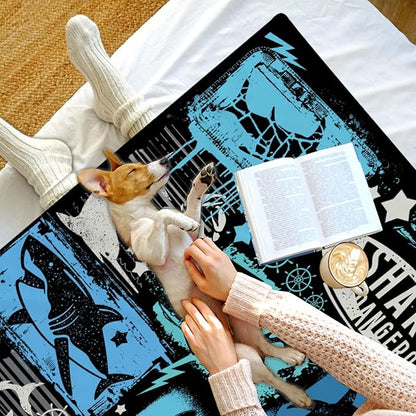 Shark Funny Graffiti Gift Blanket for Boys & Adults - Soft Flannel Throw for Sofa, Couch, Bed & Travel - Plush, Warm & Cozy - 90"x120" King/Oversize
