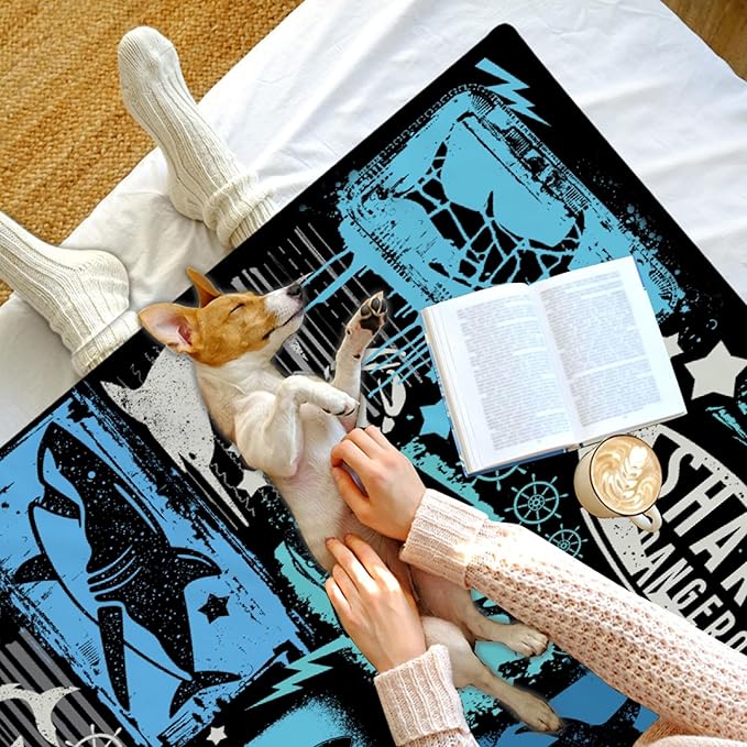 Shark Blanket Funny Graffiti Shark Gift for Girls Boys Kids Adult Shark Ocean Lovers Presents Soft Flannel Throw Blanket for Sofa Couch Bed Travel Plush Warm Cozy Home Decor,50x60 for Throw/Travel