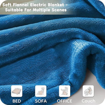 Electric Heated Blanket Twin Size 62×84, Breathable & Luxurious Flannel,Soft Warm Gift with Over-Heat Protection,4 Heating Levels & 10 H Auto Shut Off, Machine Washable, Lake Blue