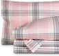 Bare Home Flannel Sheet Set Prints, 100% Cotton, Velvety Soft Heavyweight - Double Brushed Flannel - Deep Pocket (Twin XL, Aurora Plaid - Pink)