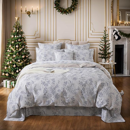 FADFAY Duvet Cover Set Queen Vintage Peony Floral Bedding Shabby Khaki Floral Quilt Cover Set Rustic Farmhouse Bedding 100% Cotton Soft Comforter Cover with Hidden Zipper Closure 3Pcs, Queen Size