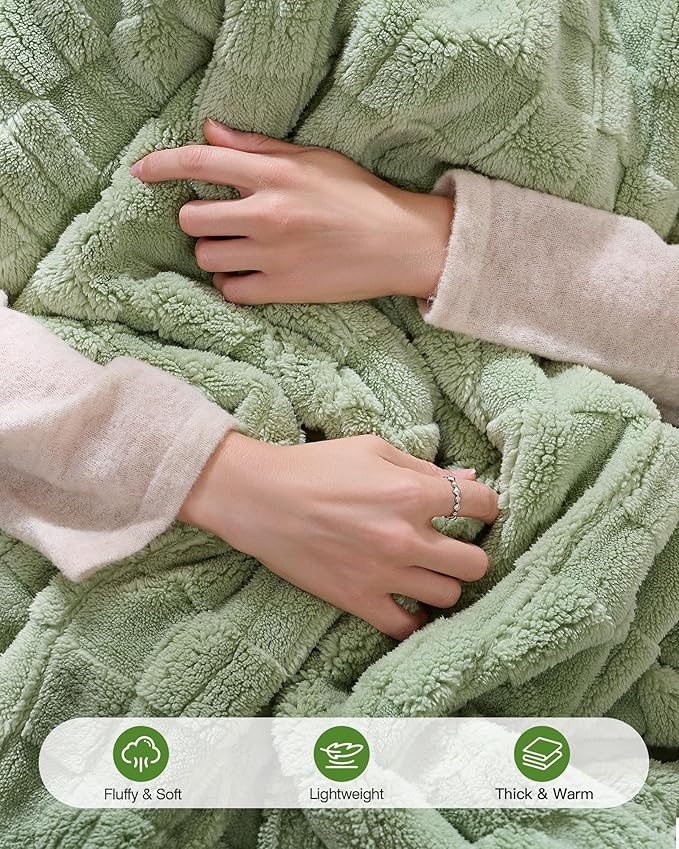 Heated Throw Blanket 50"x60" - 9-Level Fast Heating & 1-10H Timer, Fluffy Plush Blanket with Snap Buttons for Secure Fit, Soft Cozy Gift for Women/Men, for Couch, Bed & Office, Green