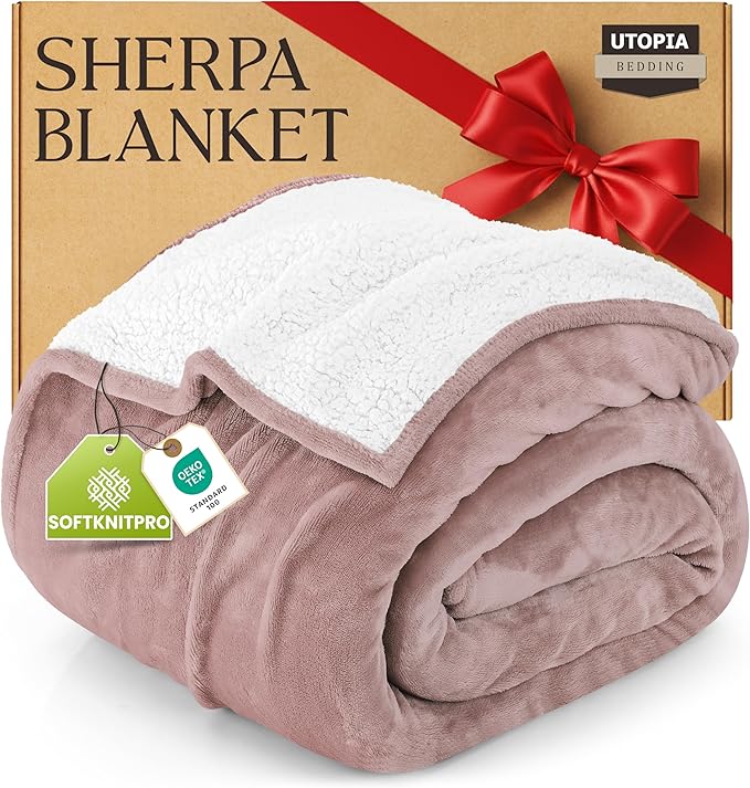 Utopia Bedding Sherpa Blanket California King Size (Rose Pink, 102x96 Inches) - Soft Lightweight Plush Fleece Reversible Blanket for Bed, Sofa, Couch, Camping and Travel