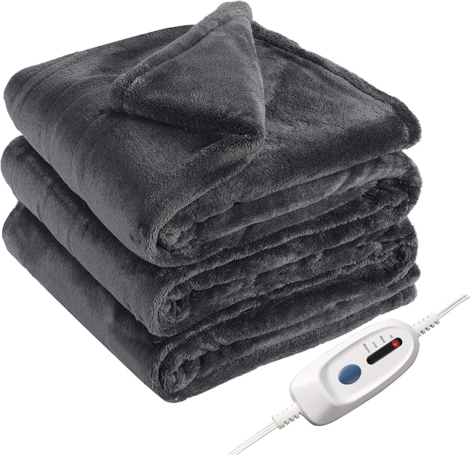 Electric Heated Blanket Full Size 72"x84", 4 Heating Levels & 10 Hours Auto Off, Cozy for Bed, Sofa & Office, Large Oversized, Single Control Heating Heater Blankets, Machine Washable, Dark Gray