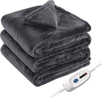 Electric Heated Blanket Full Size 72"x84", 4 Heating Levels & 10 Hours Auto Off, Cozy for Bed, Sofa & Office, Large Oversized, Single Control Heating Heater Blankets, Machine Washable, Dark Gray