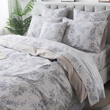 FADFAY Duvet Cover Set Twin Vintage Peony Floral Bedding Shabby Khaki Floral Quilt Cover Set Rustic Farmhouse Bedding 100% Cotton Ultra Soft Comforter Cover with Hidden Zipper Closure 3Pcs, Twin Size