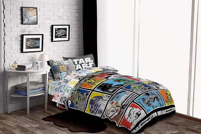 Jay Franco Star Wars Classic Grid 5 Piece Full Bed Set - Includes Reversible Comforter & Sheet Set - Bedding Features Luke Skywalker - Super Soft Fade Resistant Microfiber (Official Product)