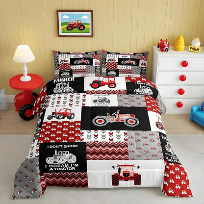Feelyou Cartoon Tractor Comforter Set Farm Tractor Down Duvet for Kids Boys Toddler Vehicle Truck Bedding Set Harvester Excavator Comforter 1 Comforter Set with 2 Pillowcases King Size