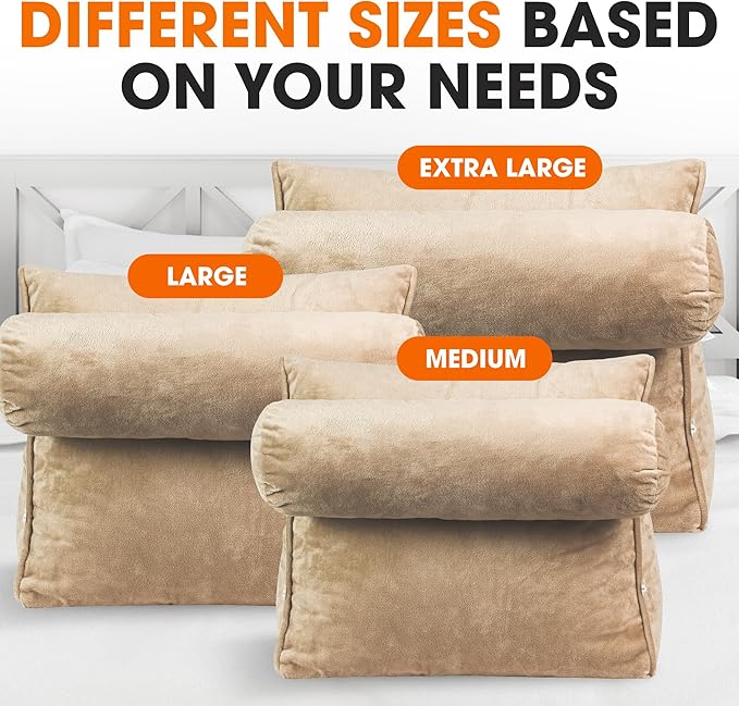 Cheer Collection Reading Wedge Pillow – TV Pillow with Adjustable Bolster Pillow, Memory Foam Back Support for Couch & Bed, Pillow Chair for Bed, Reading Pillows for Adults & Kids, Taupe