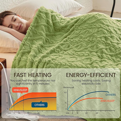 Heated Blanket Electric Blanket, 50"×60" Heating Blanket, 5 Heating Level, 1-12 Hour Auto Off, Intelligent Overheat Protection (Sage Green)